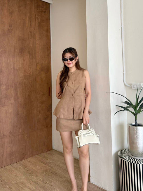 Summer Women Elegant Sleeves Peplum Vest With Skirt Sets